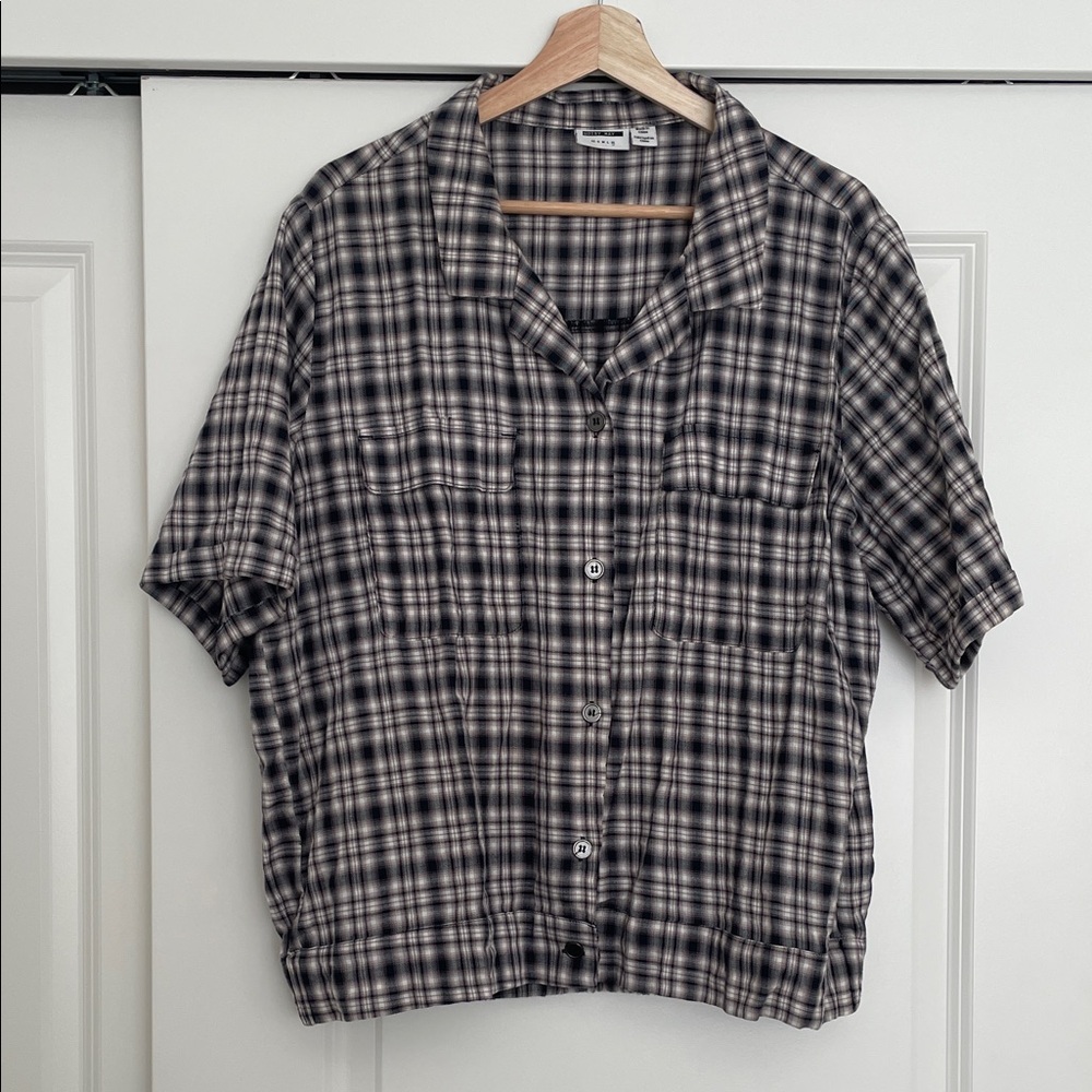 Noisy May tall boxy shirt in navy check print